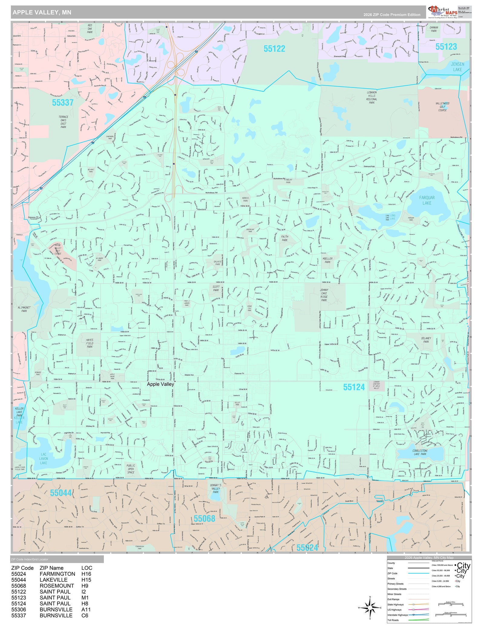 Premium Style Wall Map of Apple Valley MN