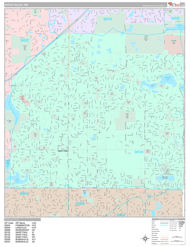 Premium Style Wall Map of Apple Valley MN