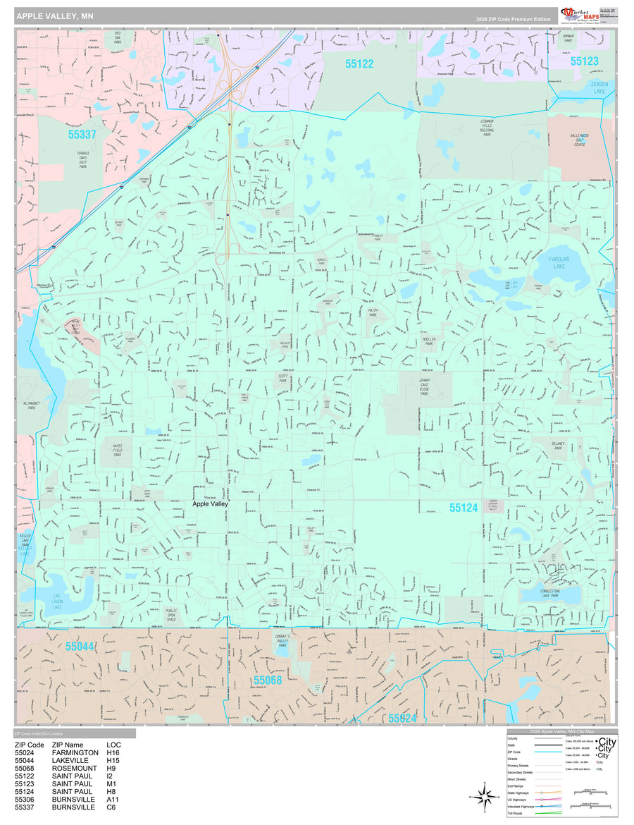 Premium Style Wall Map of Apple Valley, MN – American Map Store