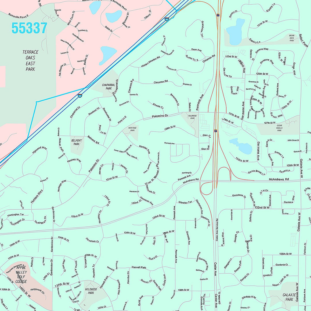 Premium Style Wall Map of Apple Valley MN