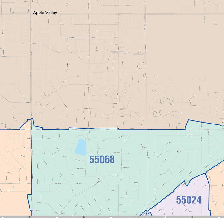 Color Cast Zip Code Style Wall Map of Apple Valley, MN