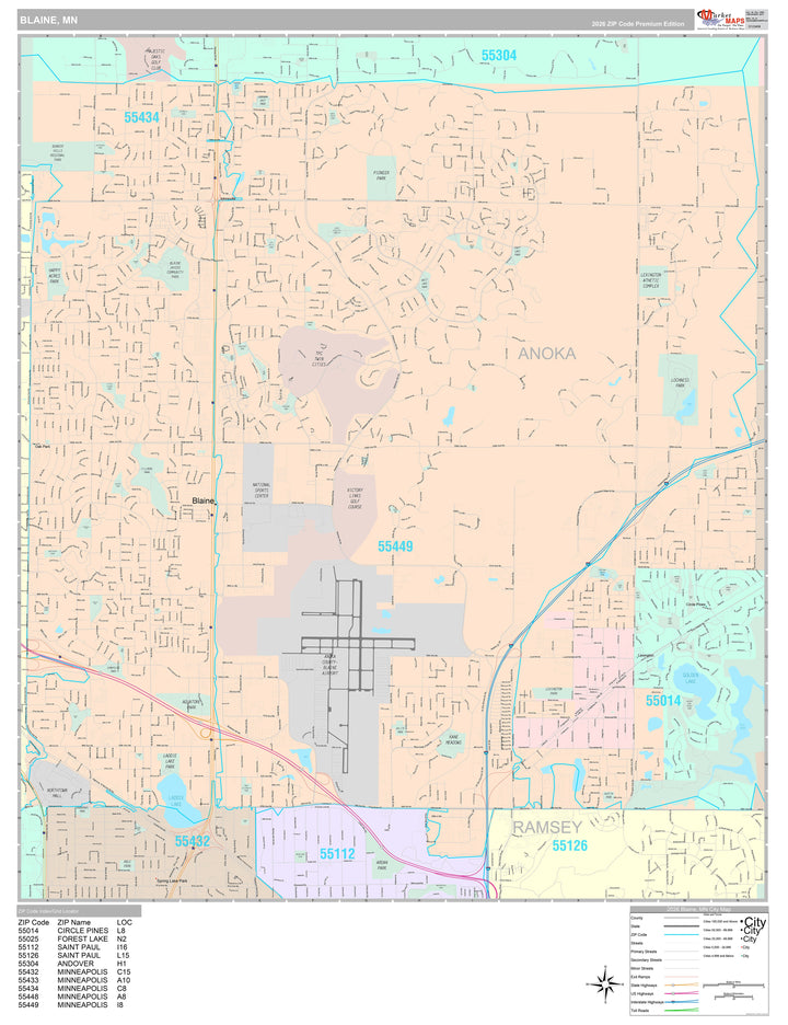 Premium Style Wall Map of Blaine, MN