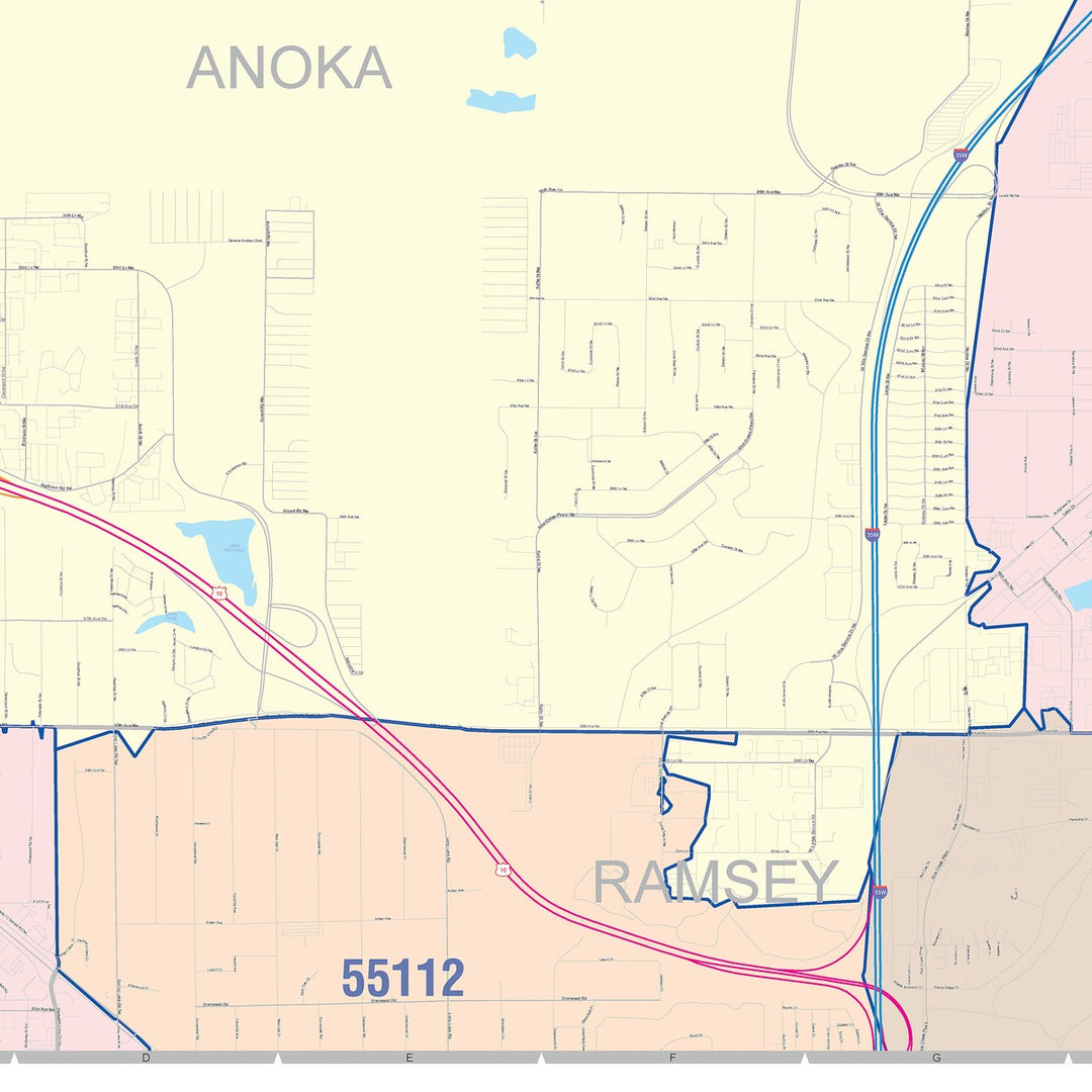 Color Cast Zip Code Style Wall Map of Blaine, MN