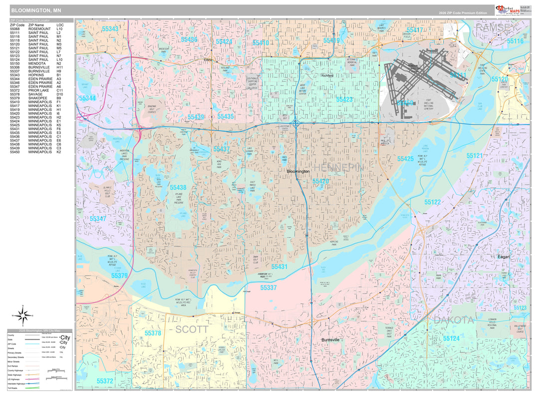 Premium Style Wall Map of Bloomington, MN