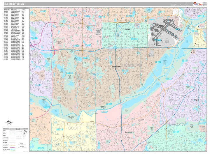 Premium Style Wall Map of Bloomington, MN