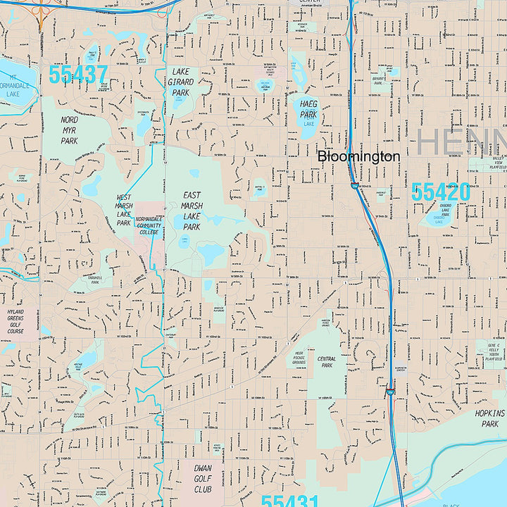 Premium Style Wall Map of Bloomington, MN