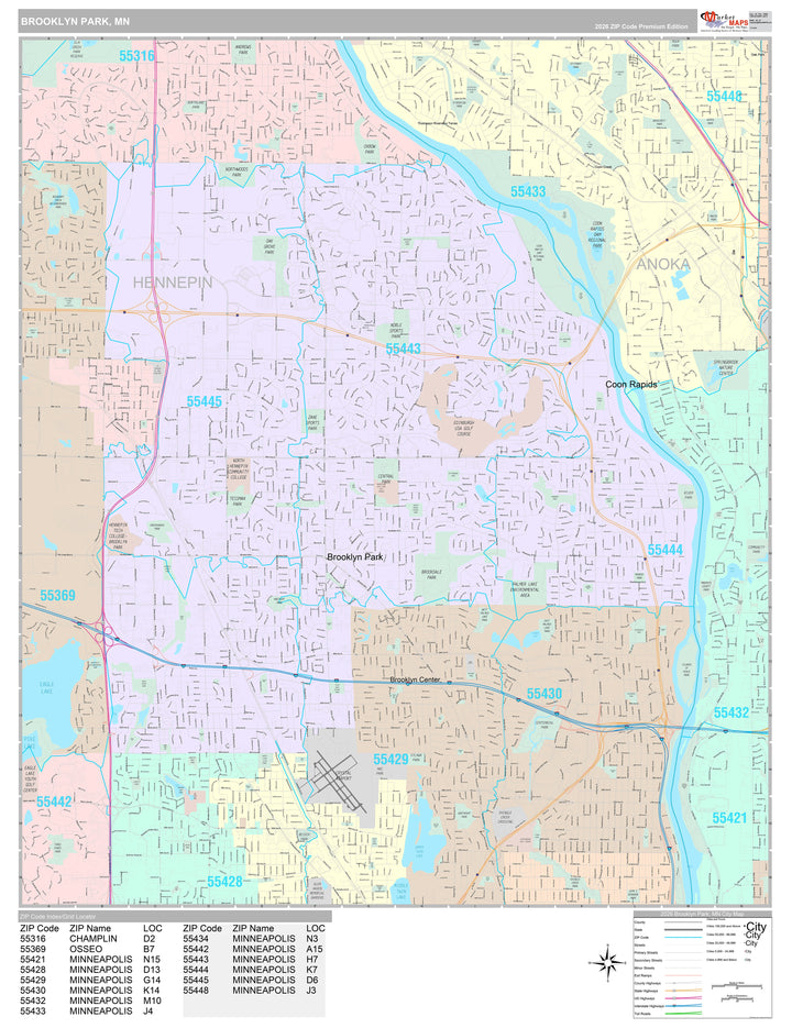 Premium Style Wall Map of Brooklyn Park, MN