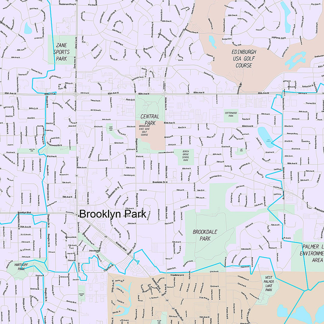 Premium Style Wall Map of Brooklyn Park, MN