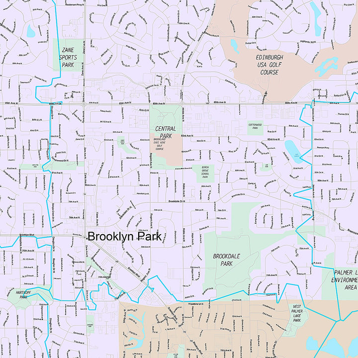 Premium Style Wall Map of Brooklyn Park, MN