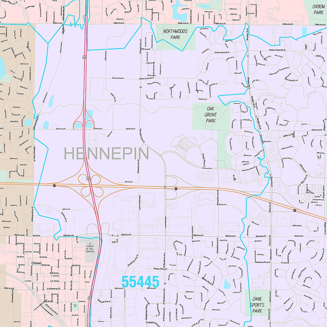Premium Style Wall Map of Brooklyn Park, MN