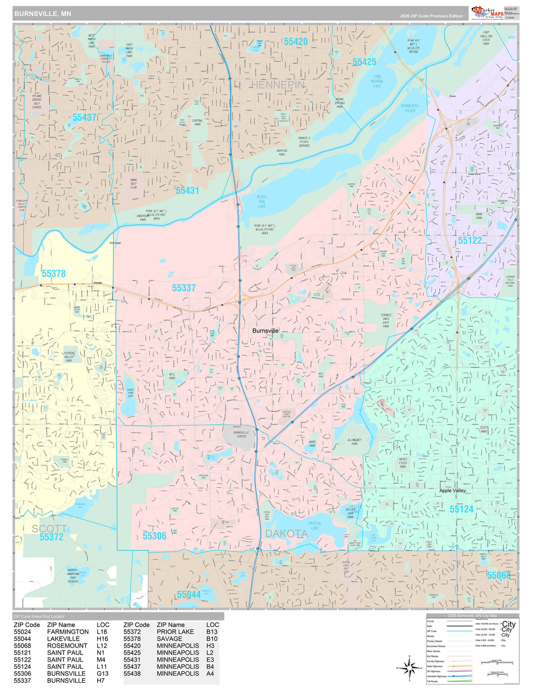 Premium Style Wall Map of Burnsville, MN