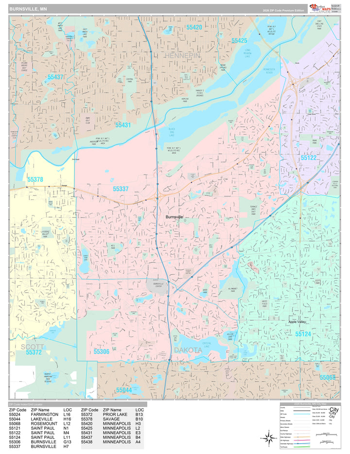 Premium Style Wall Map of Burnsville, MN