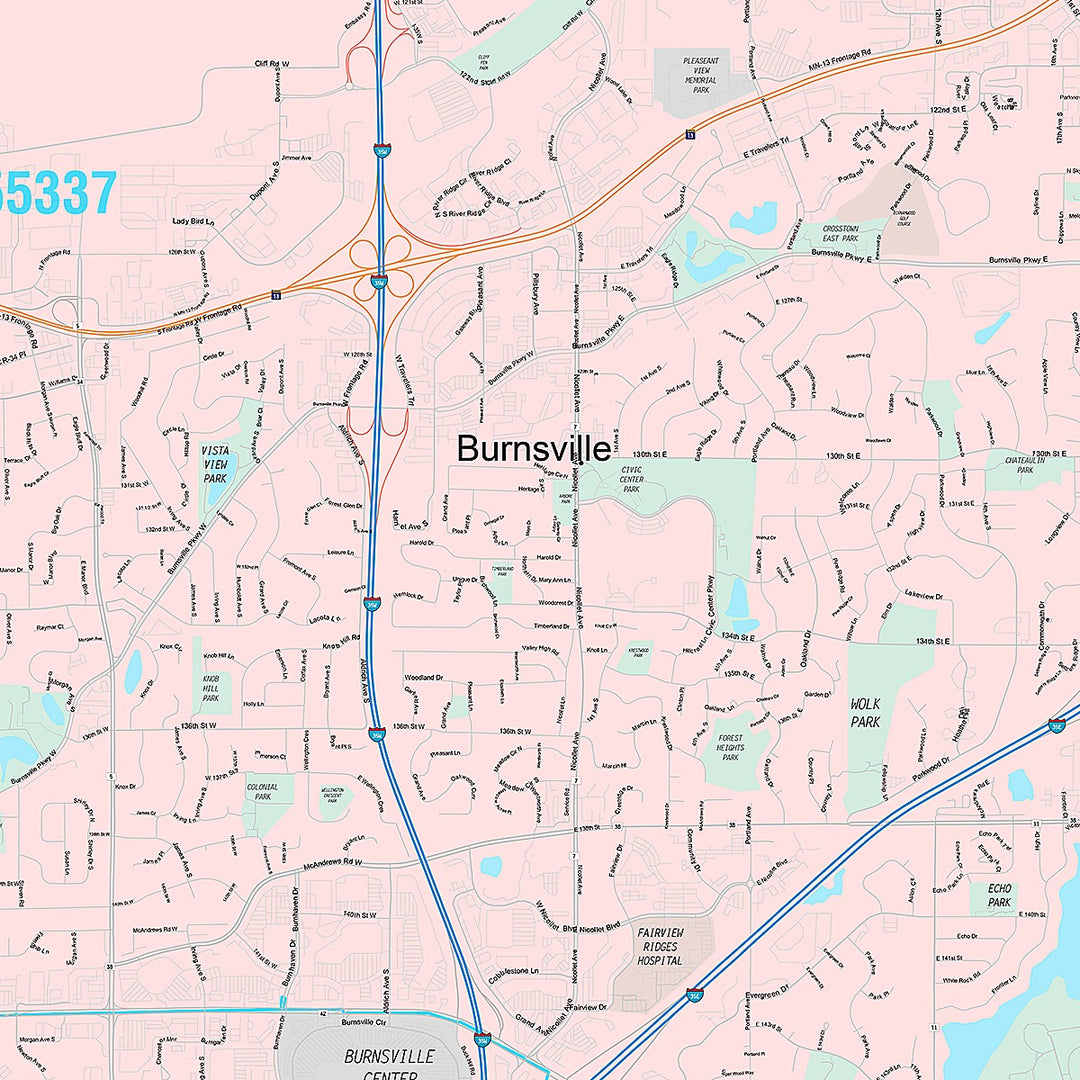 Premium Style Wall Map of Burnsville, MN