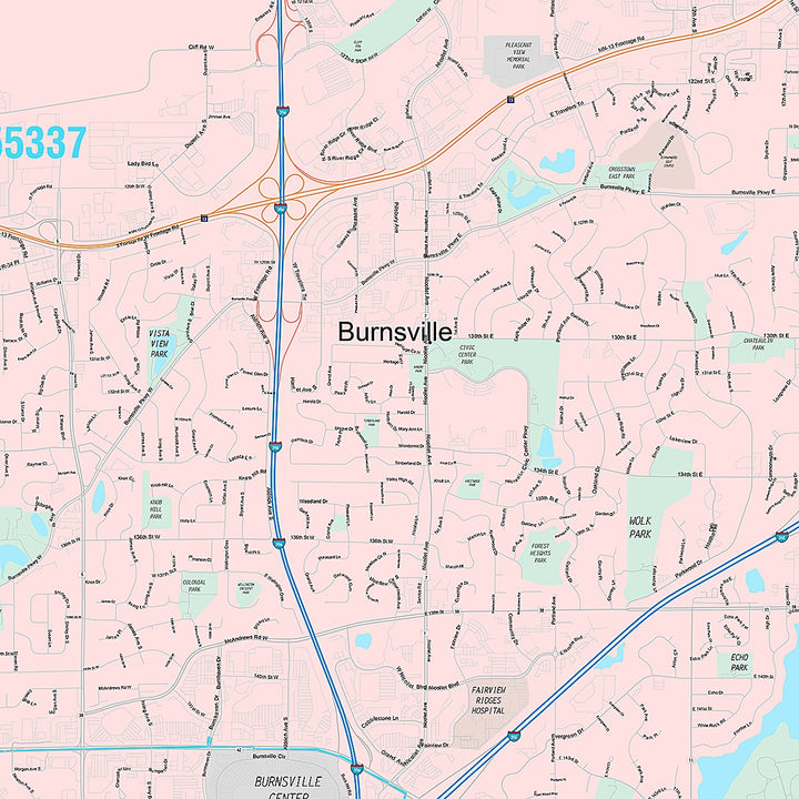 Premium Style Wall Map of Burnsville, MN