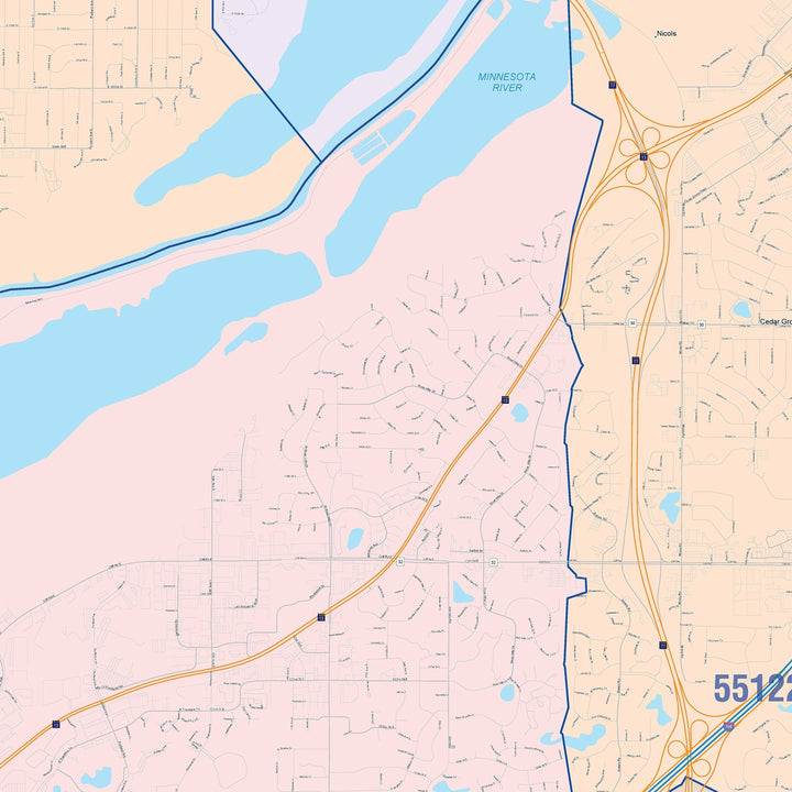 Color Cast Zip Code Style Wall Map of Burnsville, MN