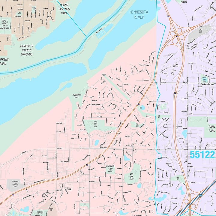 Premium Style Wall Map of Burnsville, MN