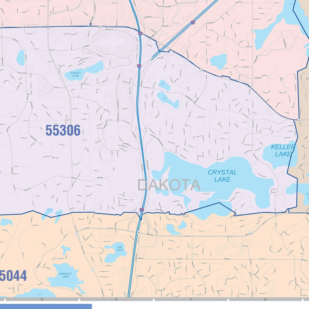 Color Cast Zip Code Style Wall Map of Burnsville, MN