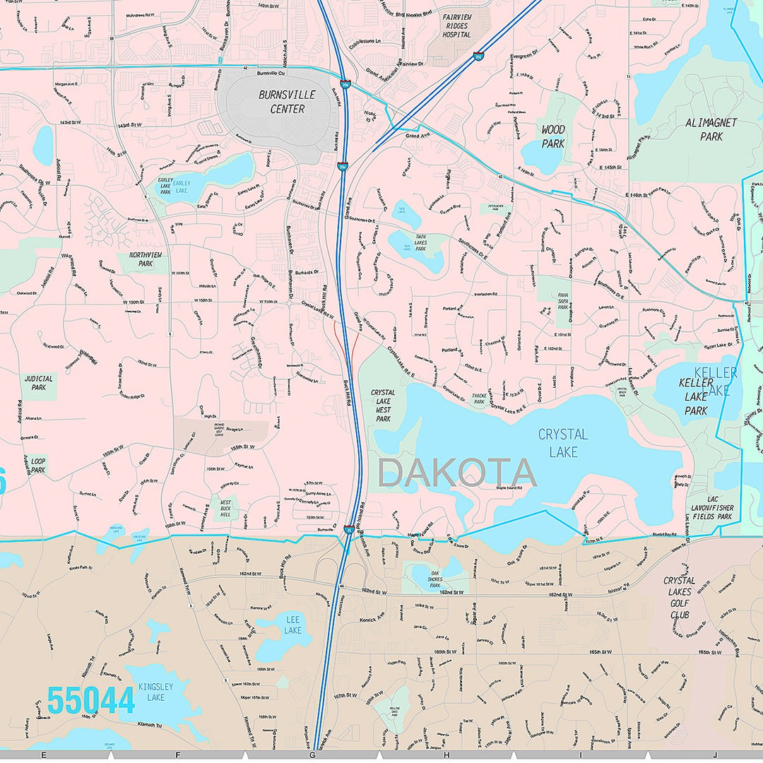 Premium Style Wall Map of Burnsville, MN