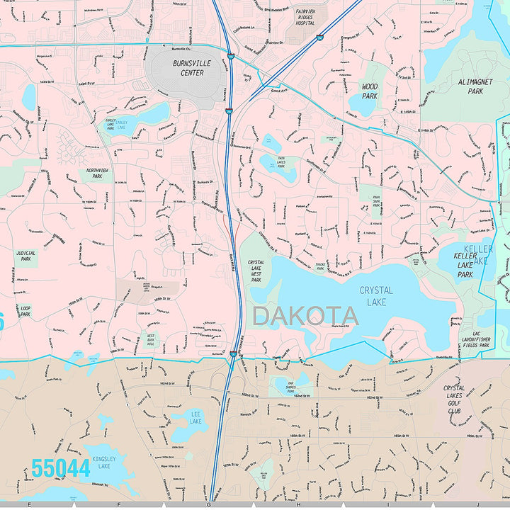 Premium Style Wall Map of Burnsville, MN