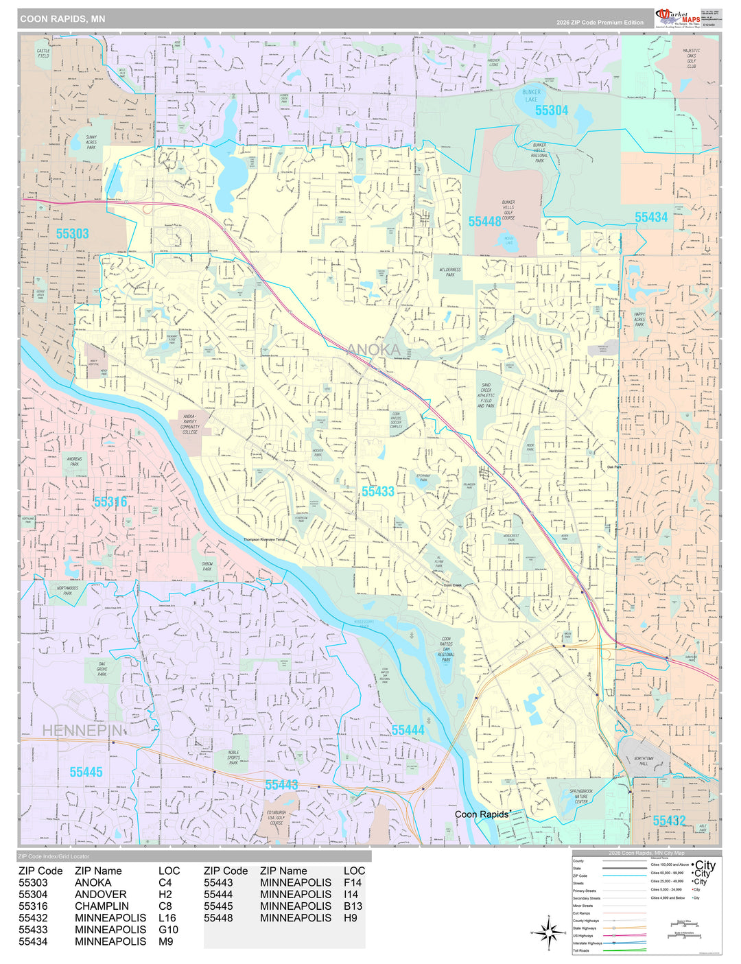 Premium Style Wall Map of Coon Rapids, MN