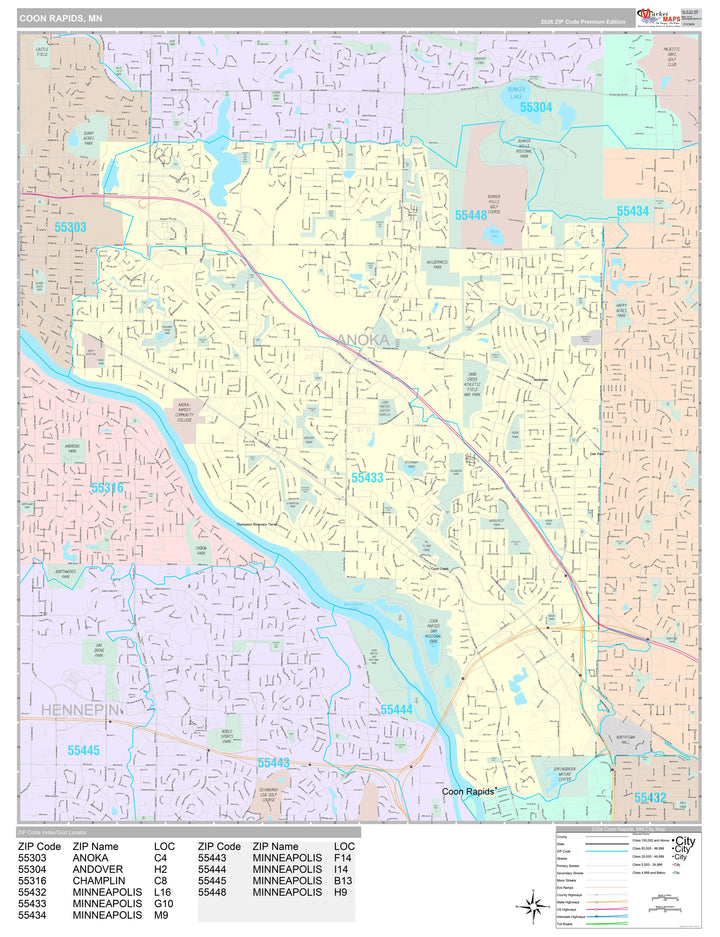 Premium Style Wall Map of Coon Rapids, MN
