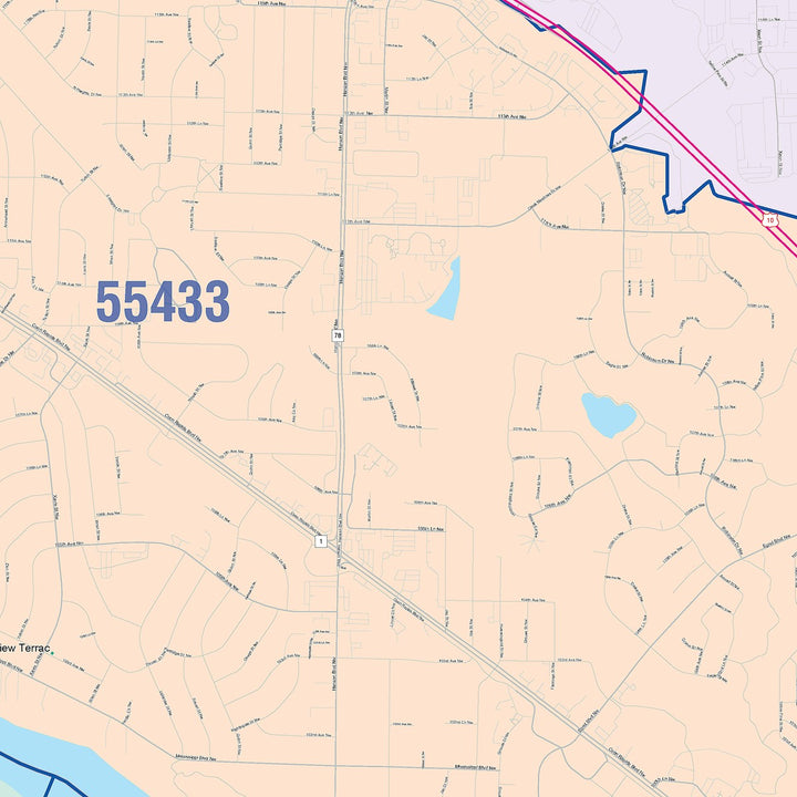 Color Cast Zip Code Style Wall Map of Coon Rapids, MN