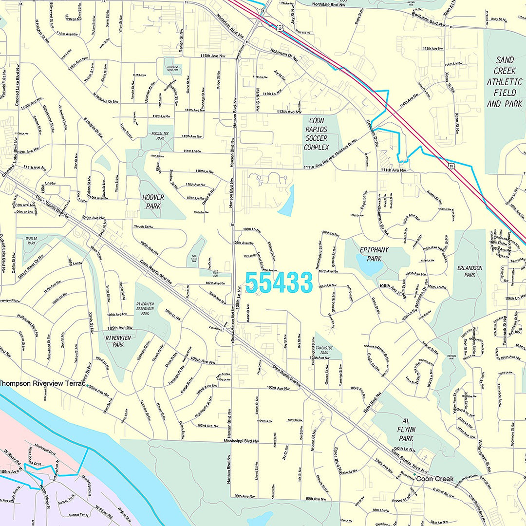 Premium Style Wall Map of Coon Rapids, MN