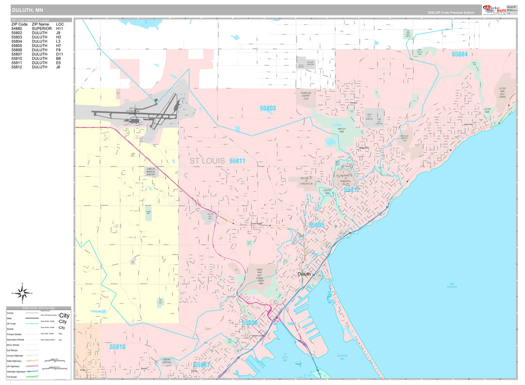 Premium Style Wall Map of Duluth, MN