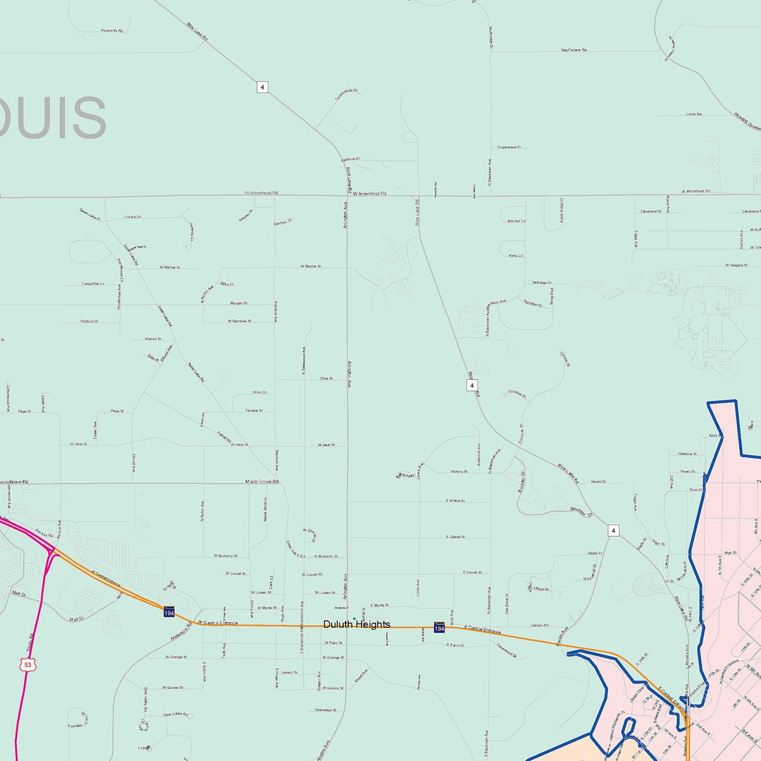 Color Cast Zip Code Style Wall Map of Duluth, MN