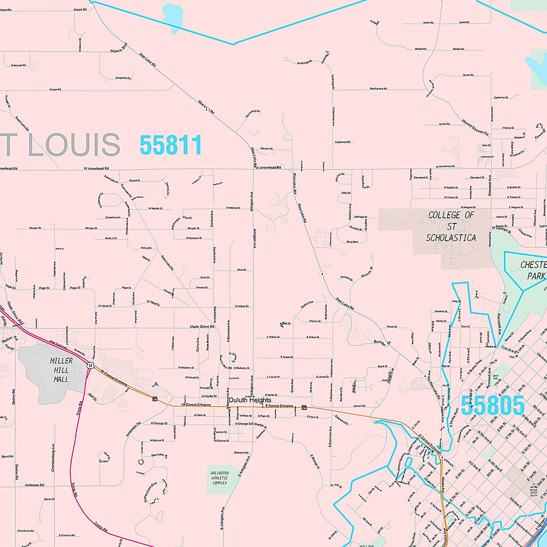 Premium Style Wall Map of Duluth, MN