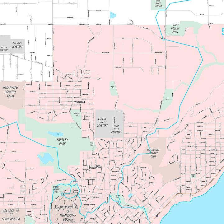 Premium Style Wall Map of Duluth, MN