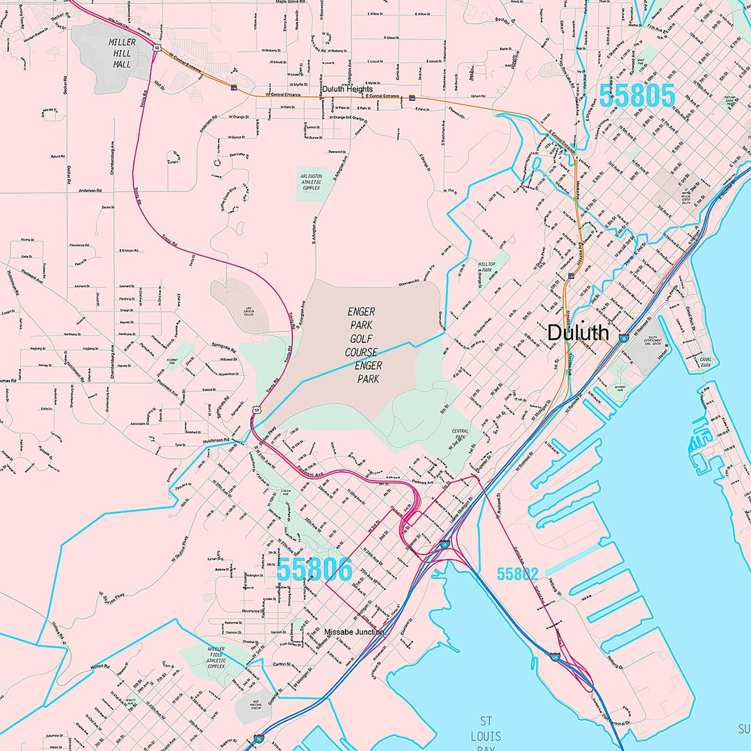 Premium Style Wall Map of Duluth, MN