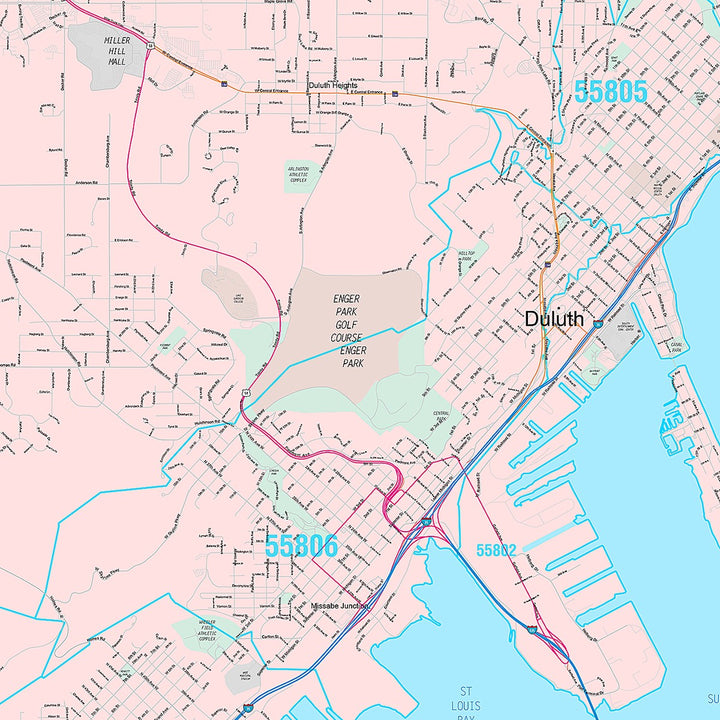 Premium Style Wall Map of Duluth, MN
