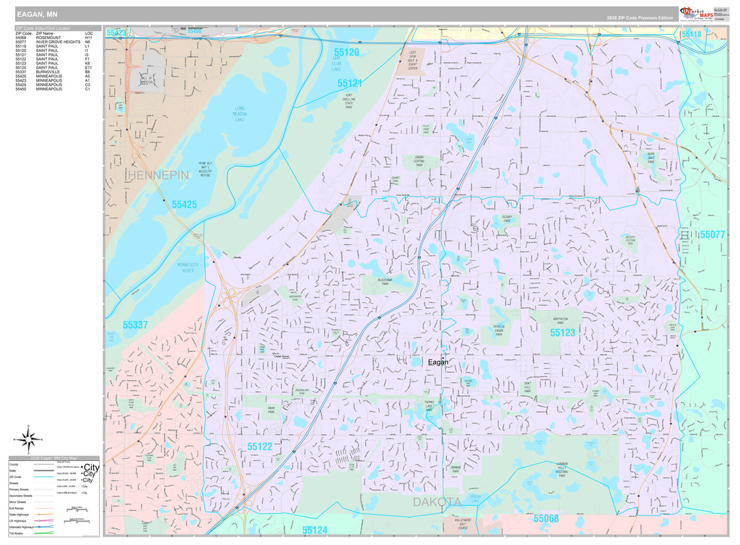 Premium Style Wall Map of Eagan, MN