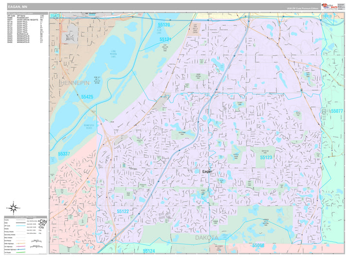 Premium Style Wall Map of Eagan, MN