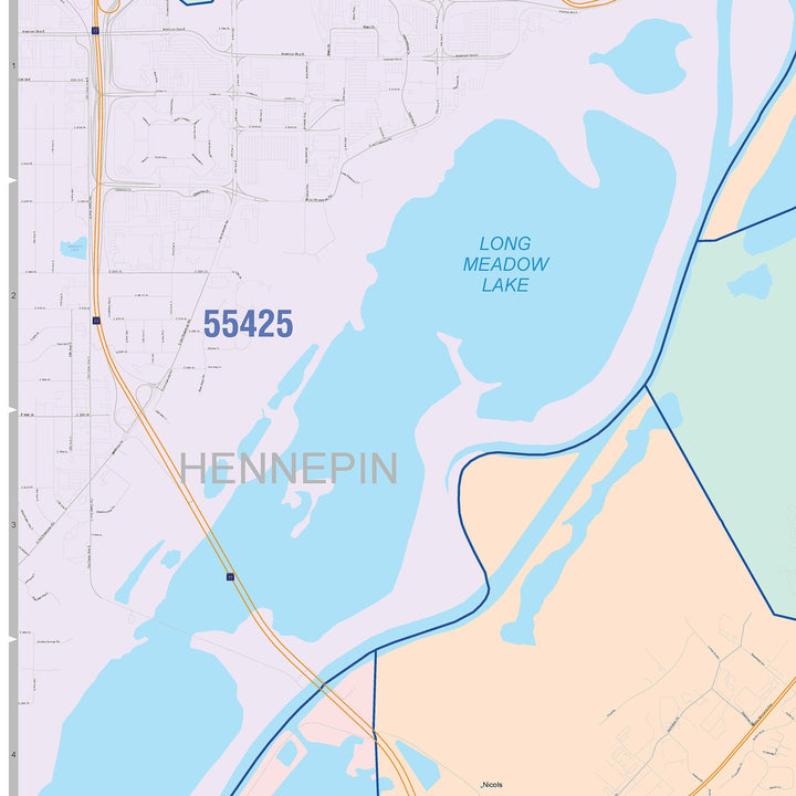 Color Cast Zip Code Style Wall Map of Eagan, MN