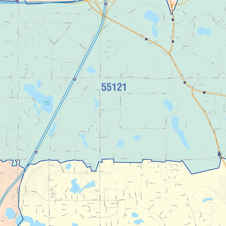 Color Cast Zip Code Style Wall Map of Eagan, MN
