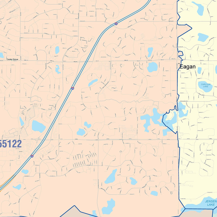 Color Cast Zip Code Style Wall Map of Eagan, MN