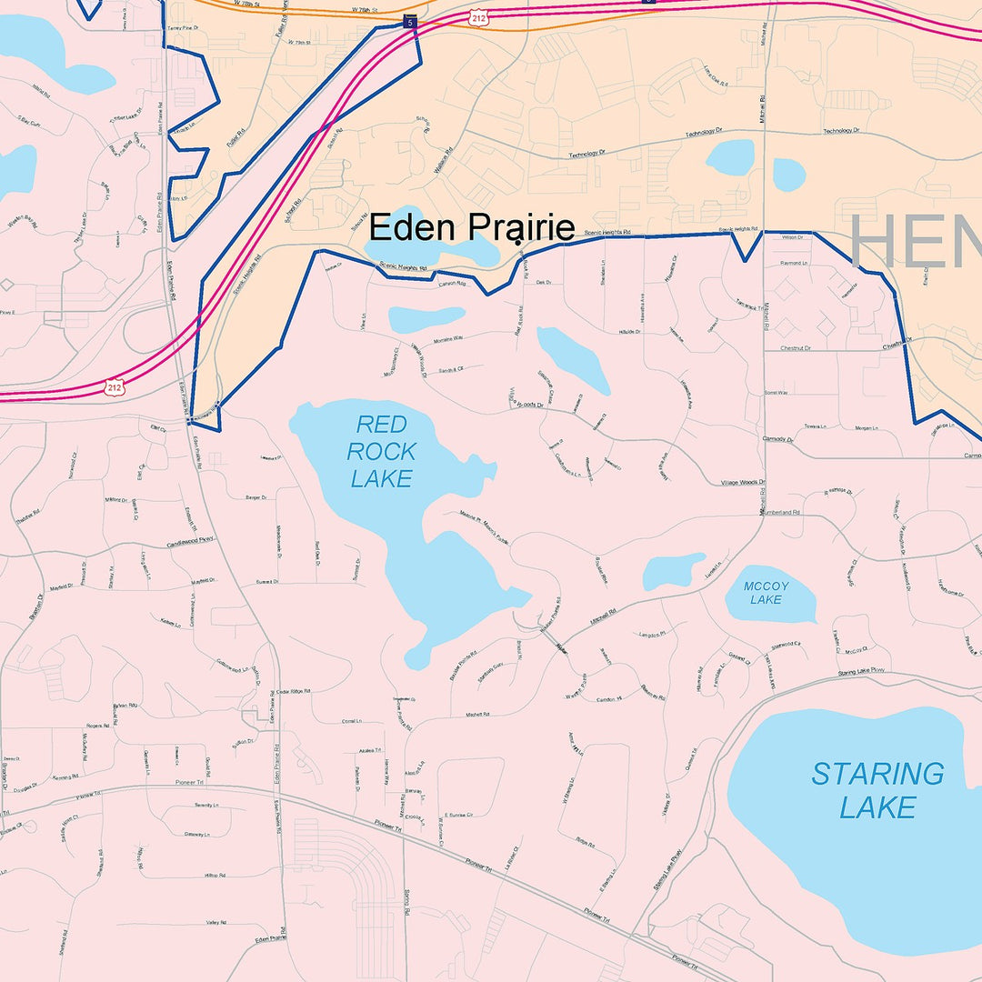 Color Cast Zip Code Style Wall Map of Eden Prairie, MN