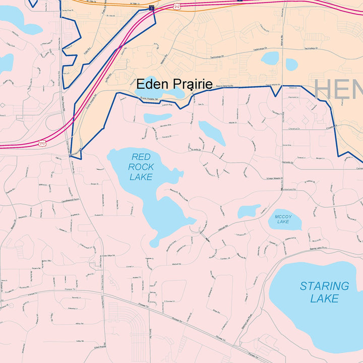 Color Cast Zip Code Style Wall Map of Eden Prairie, MN