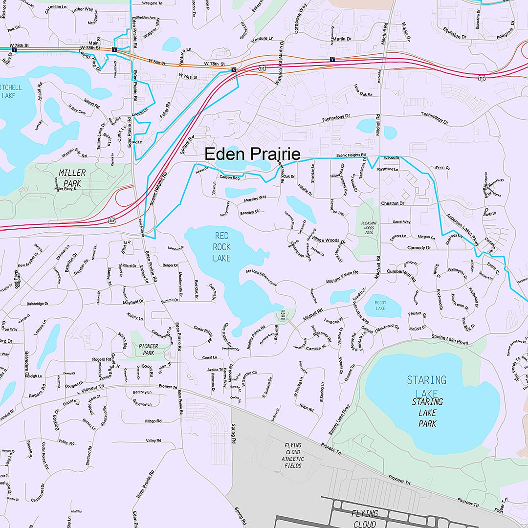 Premium Style Wall Map of Eden Prairie, MN