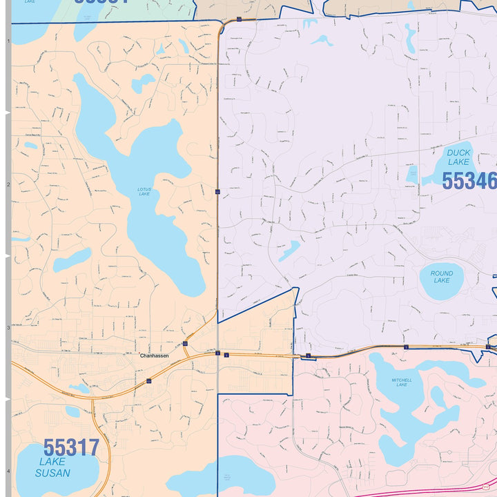 Color Cast Zip Code Style Wall Map of Eden Prairie, MN