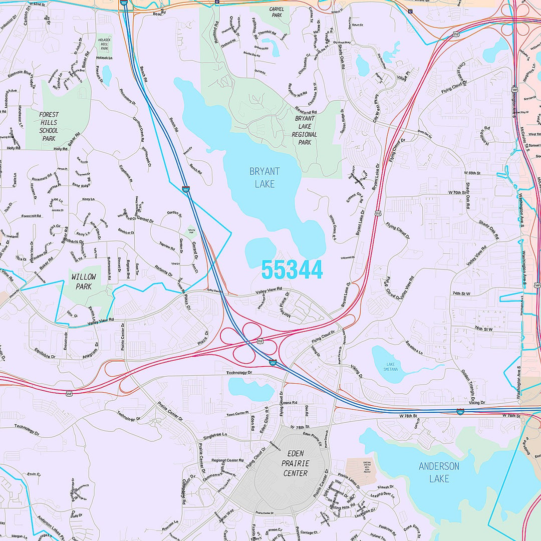 Premium Style Wall Map of Eden Prairie, MN
