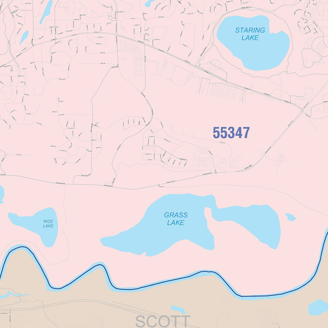 Color Cast Zip Code Style Wall Map of Eden Prairie, MN