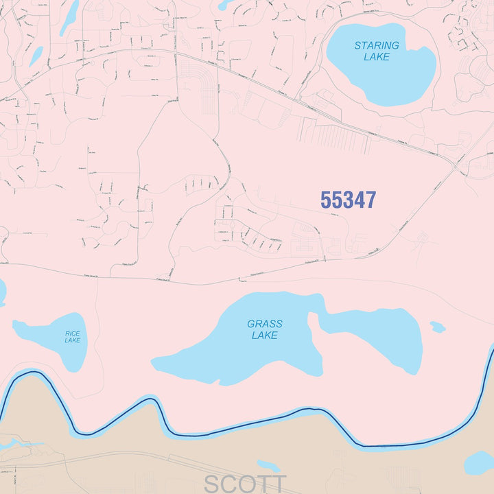 Color Cast Zip Code Style Wall Map of Eden Prairie, MN