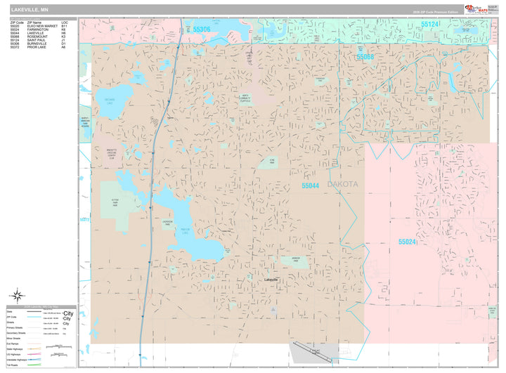 Premium Style Wall Map of Lakeville, MN