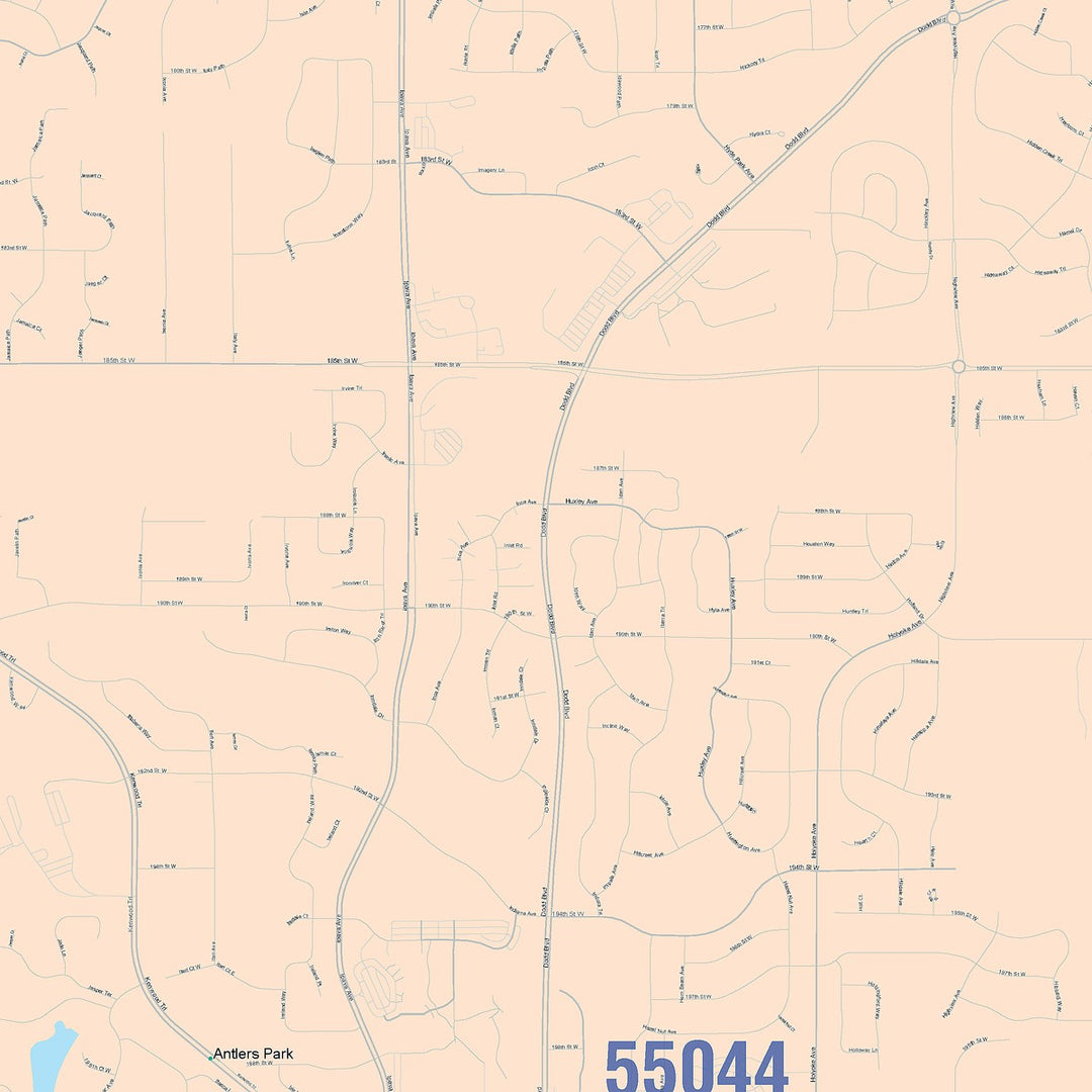 Color Cast Zip Code Style Wall Map of Lakeville, MN