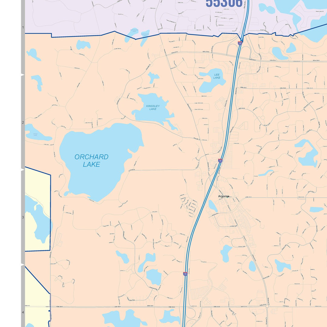Color Cast Zip Code Style Wall Map of Lakeville, MN