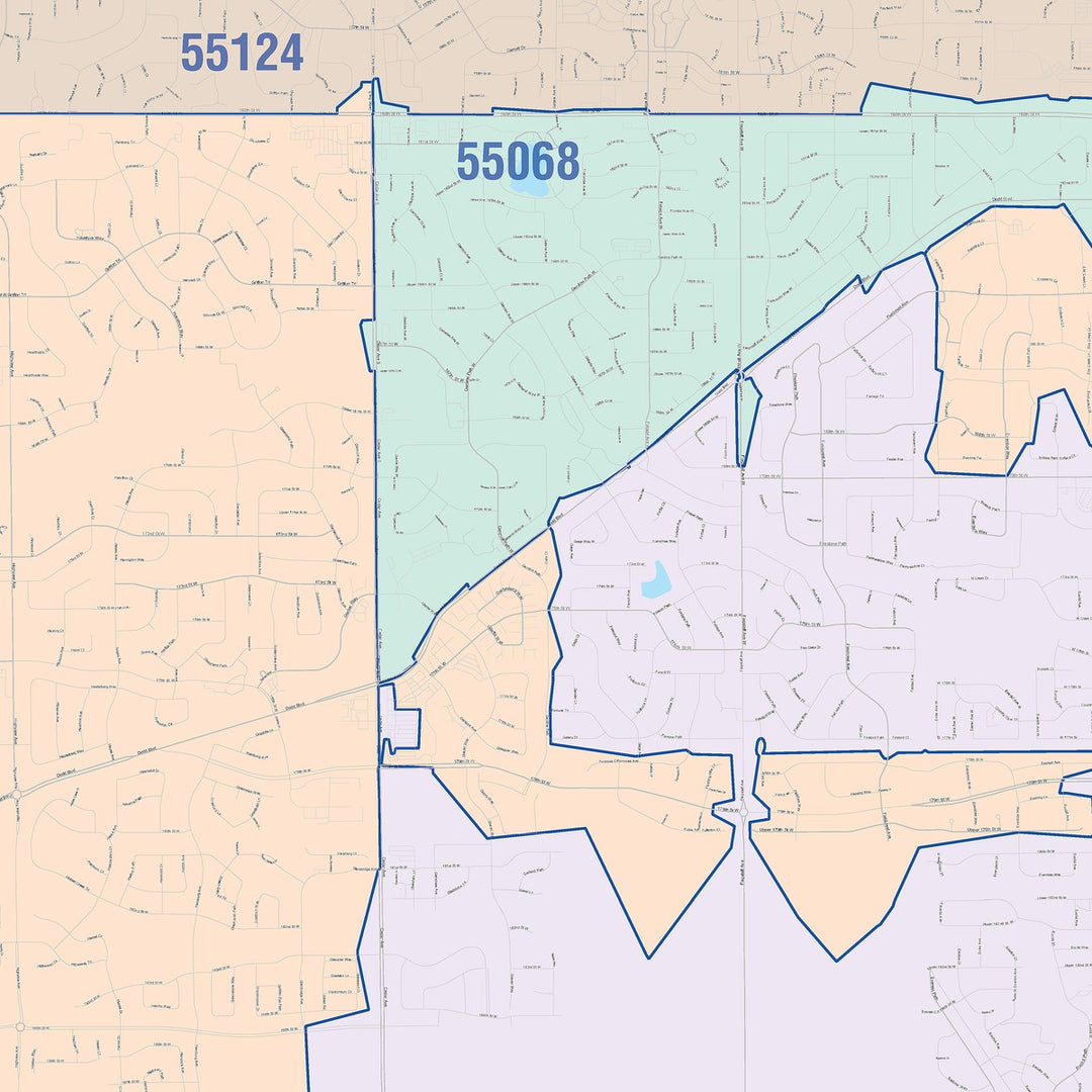 Color Cast Zip Code Style Wall Map of Lakeville, MN