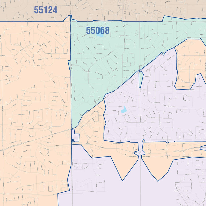 Color Cast Zip Code Style Wall Map of Lakeville, MN